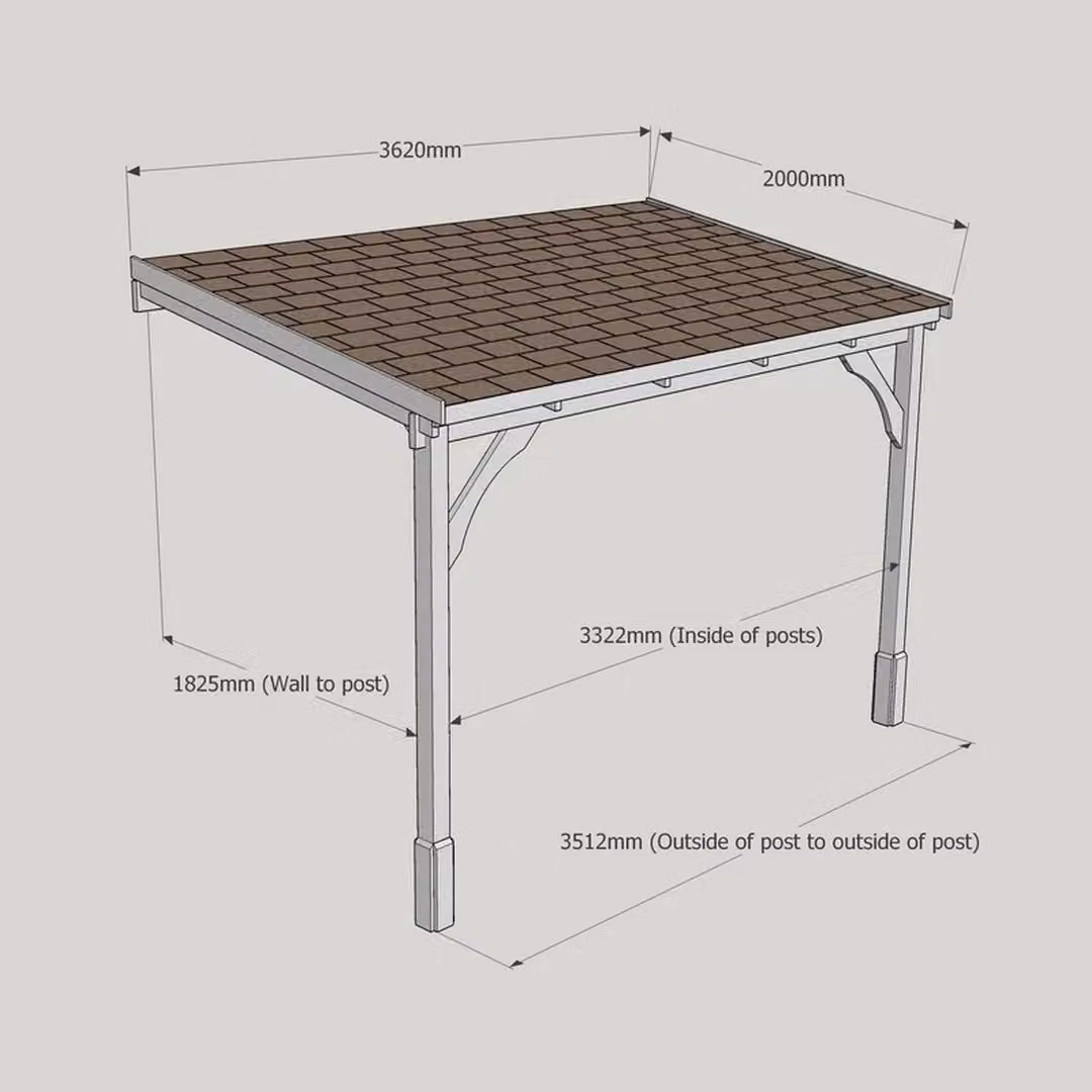 Rutland County Garden Furniture Ltd 2 Post Wood Carport with Bitumen Shingle Roof, Rustic Brown, W: 362 cm, D: 270 cm, H: 200 cm – 2