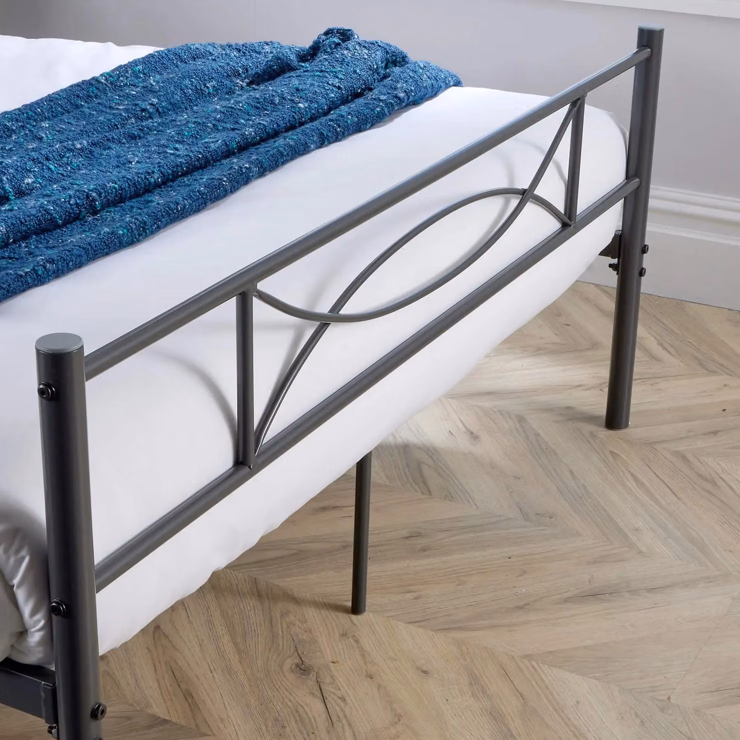 Home Source Industrial Matt Grey Metal Slatted Bedframe W/D/H: 120 x 200 cm – 2