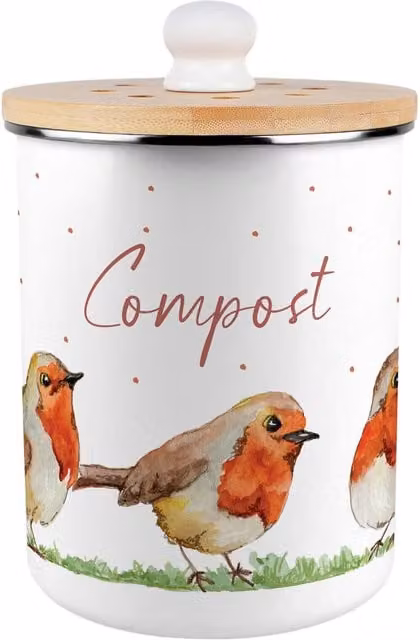 Purely Home Metal Kitchen Food Waste Compost Caddy with Flip Lid, 2L, Red and White