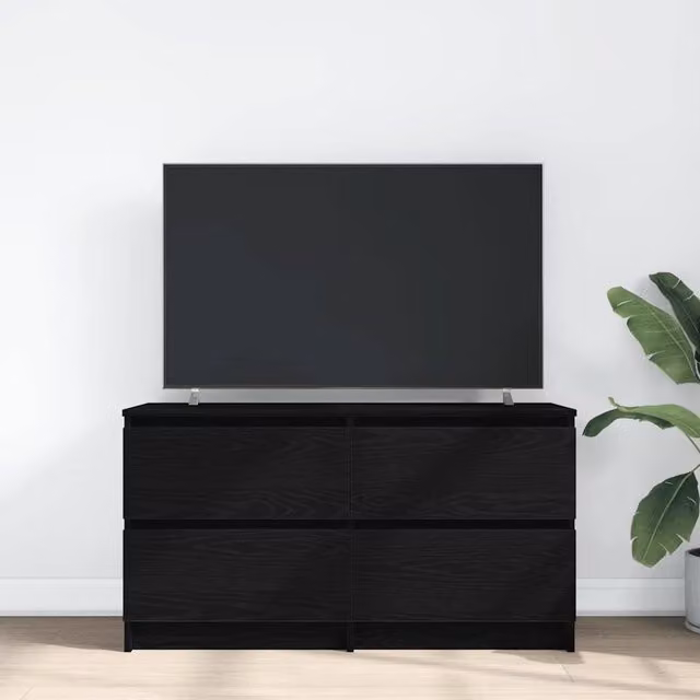 Berkfield Home Modern Black TV Cabinet in Matt MDF, W/D/H: 100 x 35 x 54 cm