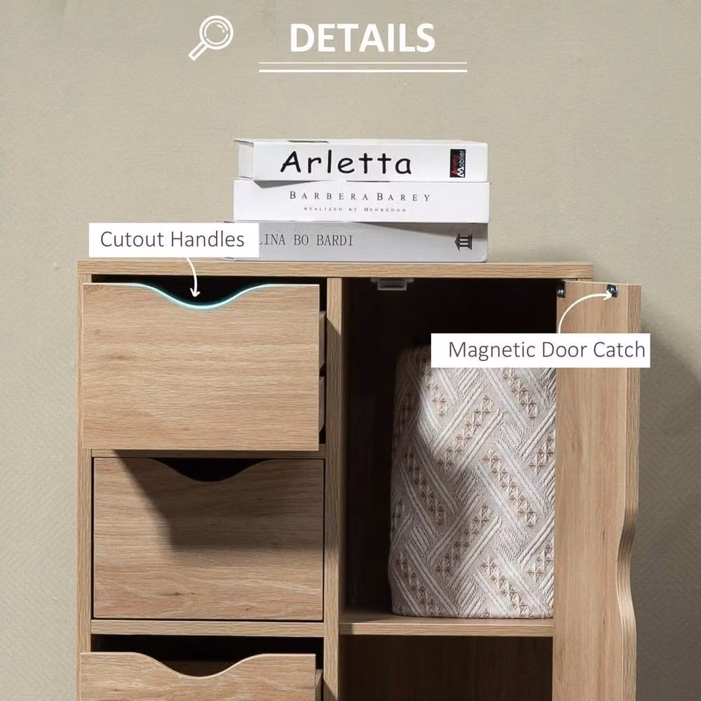 SPETLEK Freestanding Brown Bathroom Cabinet with 4 Drawers and Door Cupboard, W: 83 cm, D: 29 cm, H: 54 cm – 3