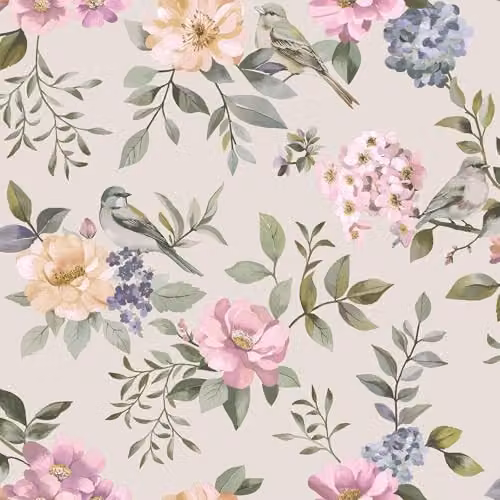Holden Decor Botany The Bird Garden Bird and Flower Inspired Wallpaper in Beige and Multicolour