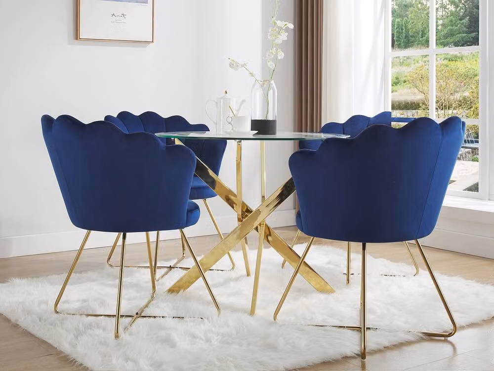 COSIMA Round Glass Dining Table with Gold Metal Base, Transparent, Diameter: 90 cm, Height: 77 cm – 3