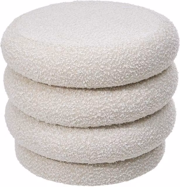 Livingandhome White Bouclé Upholstered Cylindrical Ottoman