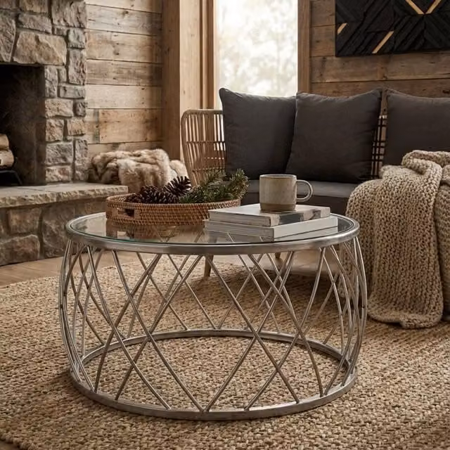 Orsina Modern Round Silver Coffee Table with Transparent Glass