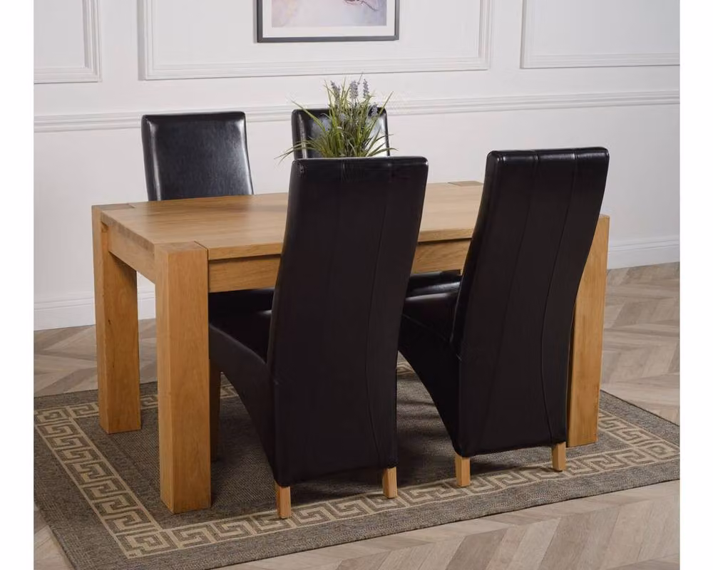 Thats Furniture Kuba Oak Dining Table and 4 Lola Black Leather Chairs Set, W: 150 cm, D: 85 cm, H: 78 cm – 5