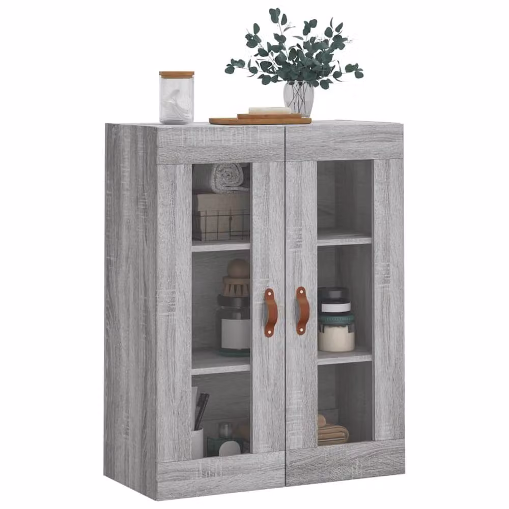 Berkfield Home Wall Mounted Cabinet in Grey with Glass Doors, W/D/H: 69.5 x 34 x 90 cm – 4