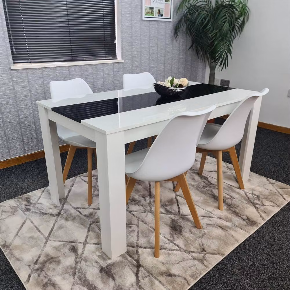Kosy Koala Modern Rectangular Dining Table Set with 4 Chairs in White, Black and Multicolour – 2