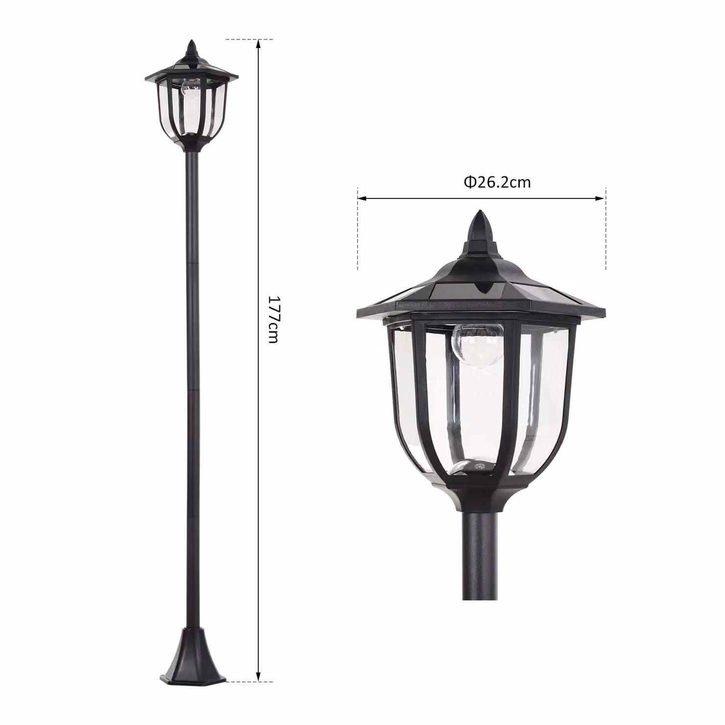 Outsunny Set of 6 Solar Powered LED Post Lamp Lanterns in Black with Dusk Sensor and Warm White Light – 2