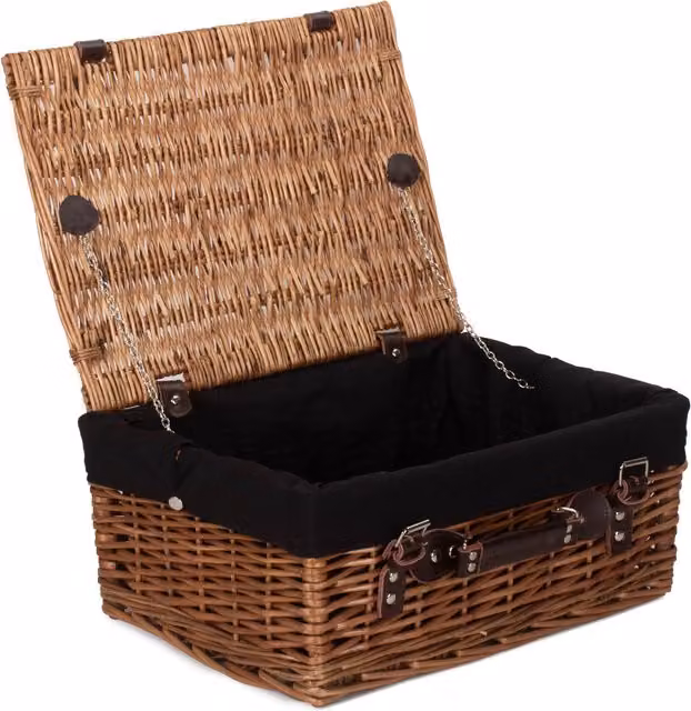 Red Hamper Double Steamed Wicker Picnic Basket with Brown Cotton Lining, W/D/H: 41 x 30 x 19 cm