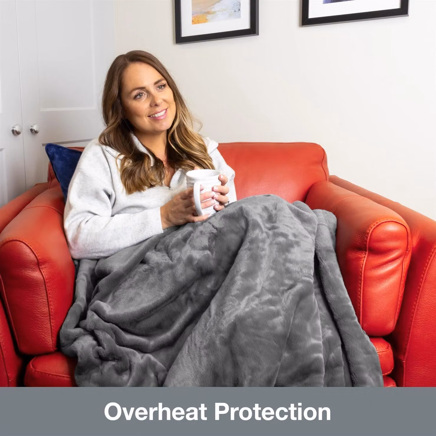 Purus Grey Faux Fur Polyester Heated Electric Throw Blanket, W/D/H: 160 x 130 cm – 5