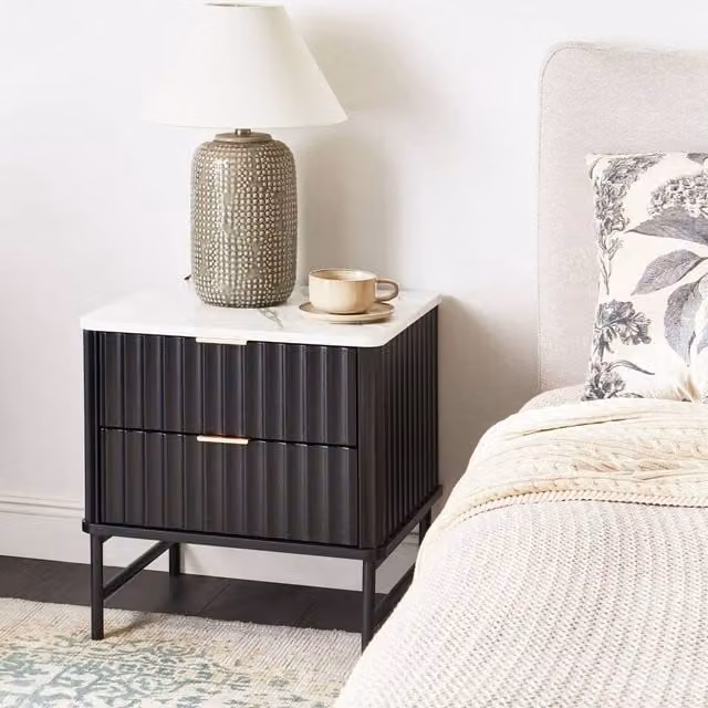 Wyld Haus Two-Drawer Bedside Table in Black with MDF and Metal Frame – 1