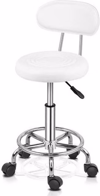 NESTLUNE White PU Leather Round Salon Stool with Backrest
