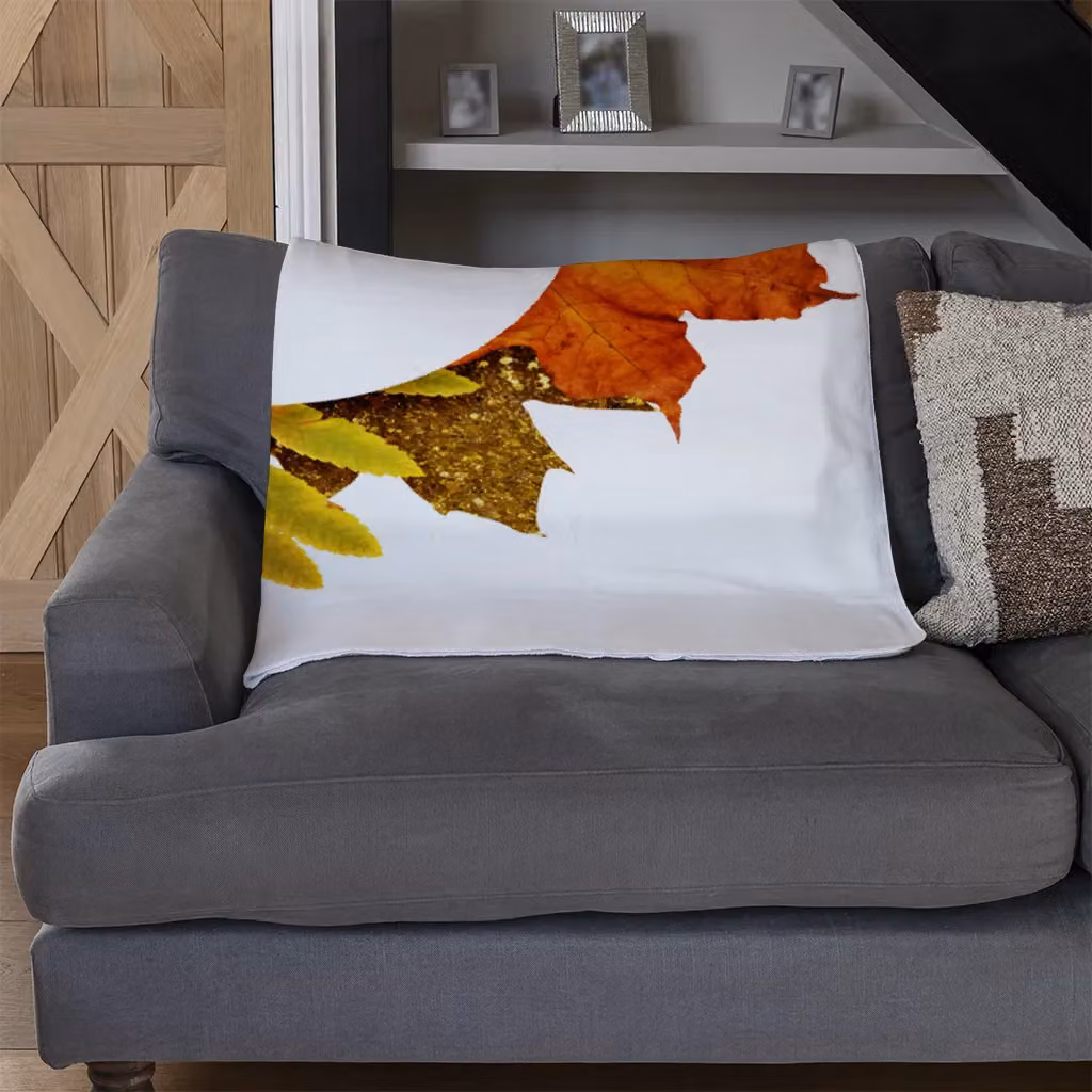 Benjamin Tate Design Circled Autumn Leaves Fleece Blanket in Orange, Beige and Multicolour, W/D/H: 120 x 150 cm – 3