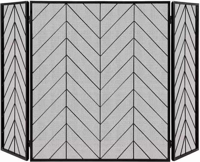 Costway 3 Panel Folding Metal Fire Guard in Black