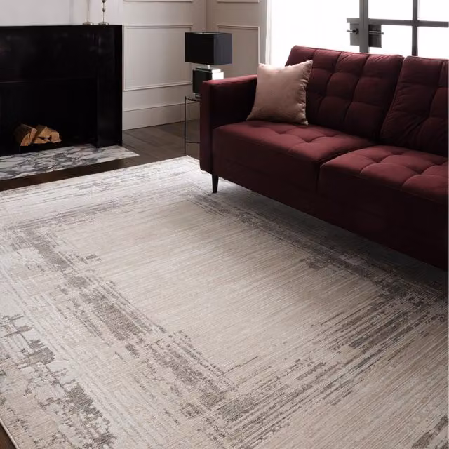 Furniturebox UK Strata Grey and Cream Sketched Border Rug, W: 230 cm, D: 160 cm