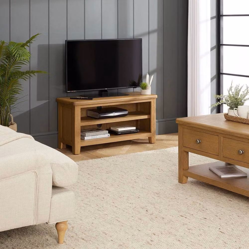 FORGEVIO Small Rustic Oak TV Unit in Natural Brown and Beige – 3