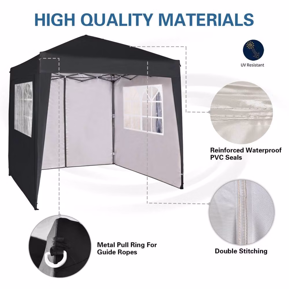 MCC Direct Pop Up Gazebo with Removable Sides and Storage Bag in Black and Silver, W/D/H: 200 x 200 x 255 cm – 2