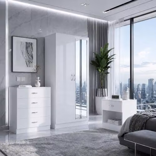 Harmin White High Gloss 3 Piece Modern Bedroom Furniture Set – 1