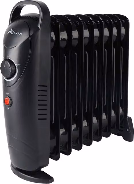 Alivio Black Freestanding Oil-Filled Radiator with Adjustable Thermostat and Overheat Protection, H 37 cm