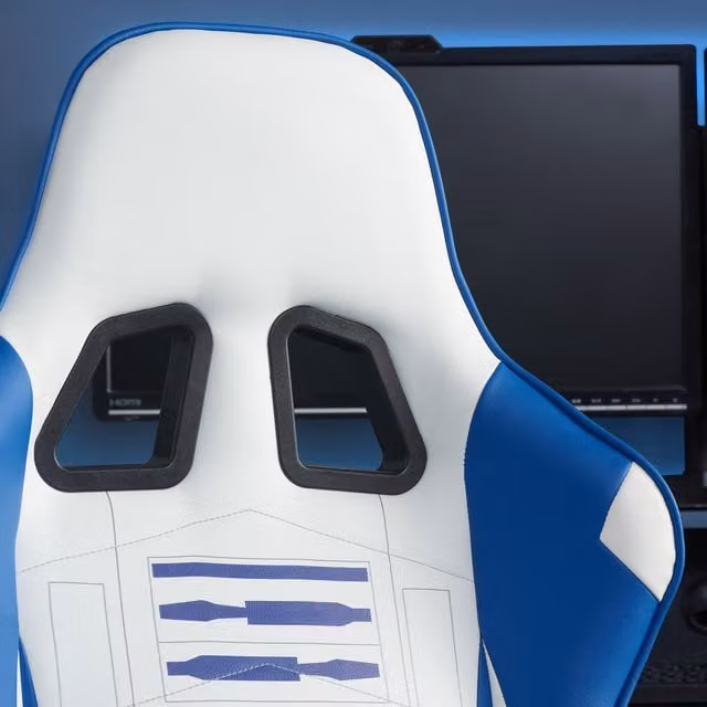 Birlea Blue and White Synthetic Leather Swivel Gaming Chair with Headrest