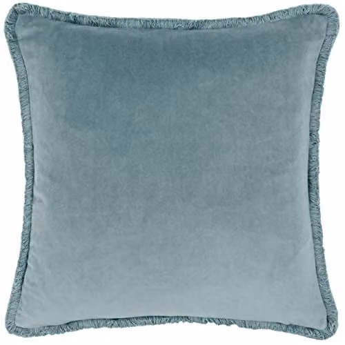 Paoletti Freya Blue Velvet Fringed Square Cushion, W/D/H: 45 x 45 x 45 cm