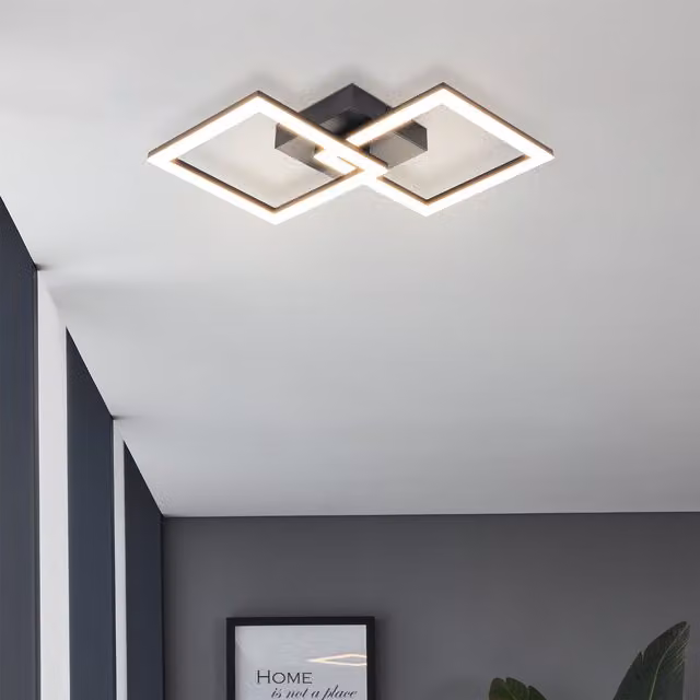 Eglo Palmaves-E Essentials Square LED Ceiling Light, Black, 4000K Cool White