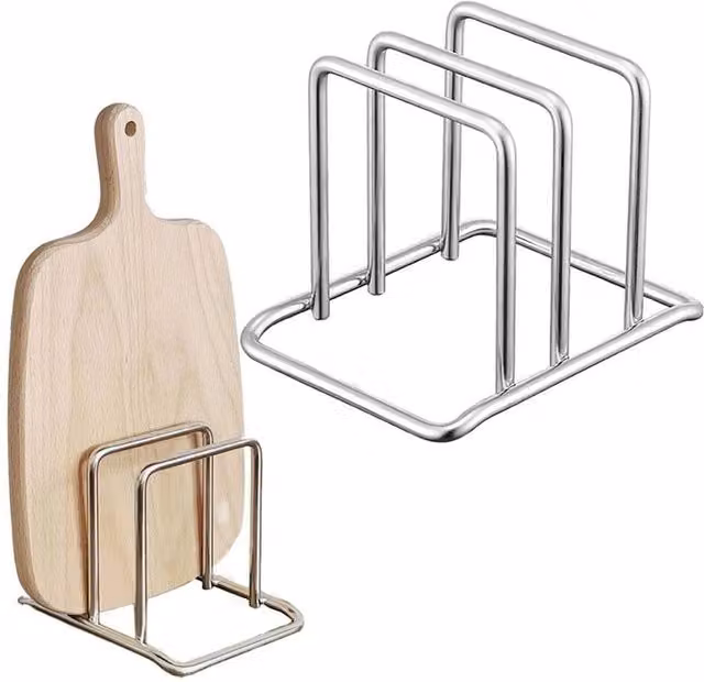 VOGREX Silver Stainless Steel Freestanding Rectangular Cutting Board and Pot Lid Storage Rack Kitchen Organiser