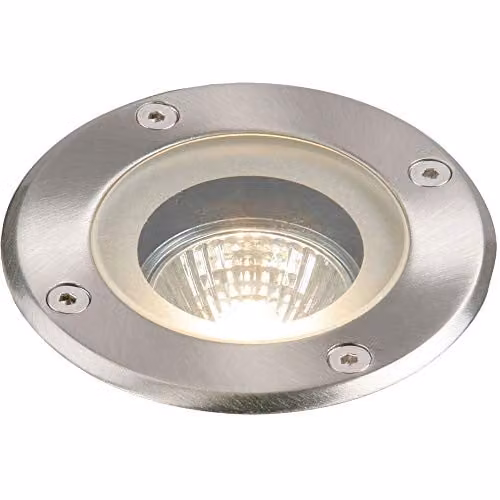 Loops IP65 Outdoor Round LED Ground Light in Silver Stainless Steel with GU10 Bulb