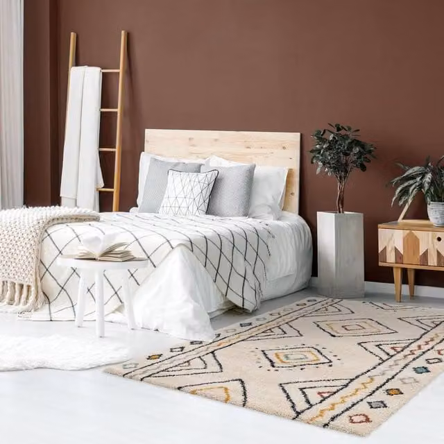 sweeek Berber pattern Moroccan style interior rug in cream, blue and orange, W: 160 cm, D: 230 cm