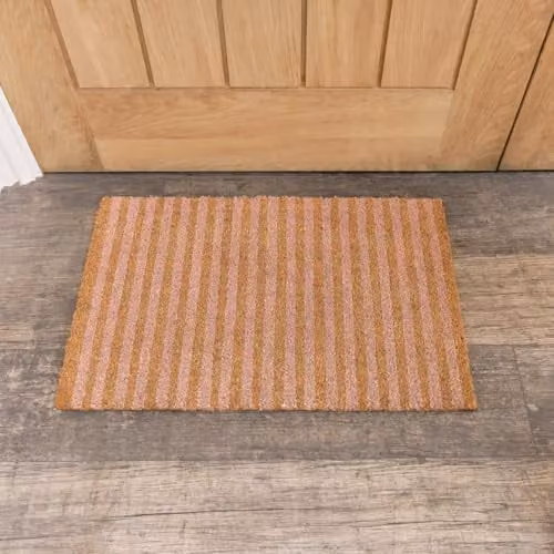 Melody Maison Pink Striped Coir Door Mat with Rubber Edge, W/D/H: 61.0 x 40.5 x 1.5 cm