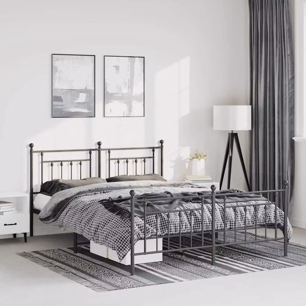 Berkfield Home Metal Bed Frame with Headboard and Footboard in Black, 135 x 190 cm Double – 2