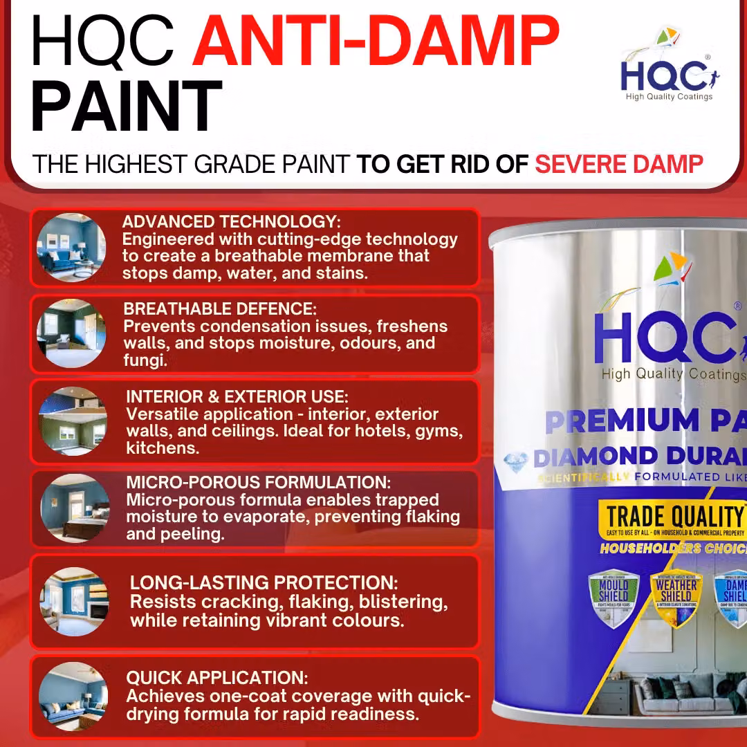 HQC Paints Anti Damp and Mould Resistant Interior Wall and Ceiling Paint, Matt Finish, Pink, 1 l – 10