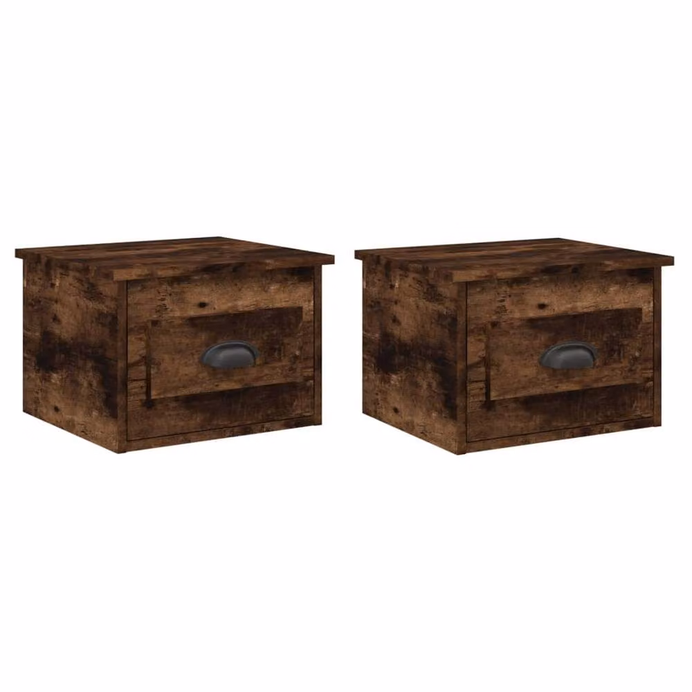 Berkfield Home Elegant Wall-mounted Bedside Cabinets, 2 Piece Set, Smoked Oak Brown, W: 41.5 cm, D: 36 cm, H: 28 cm – 2