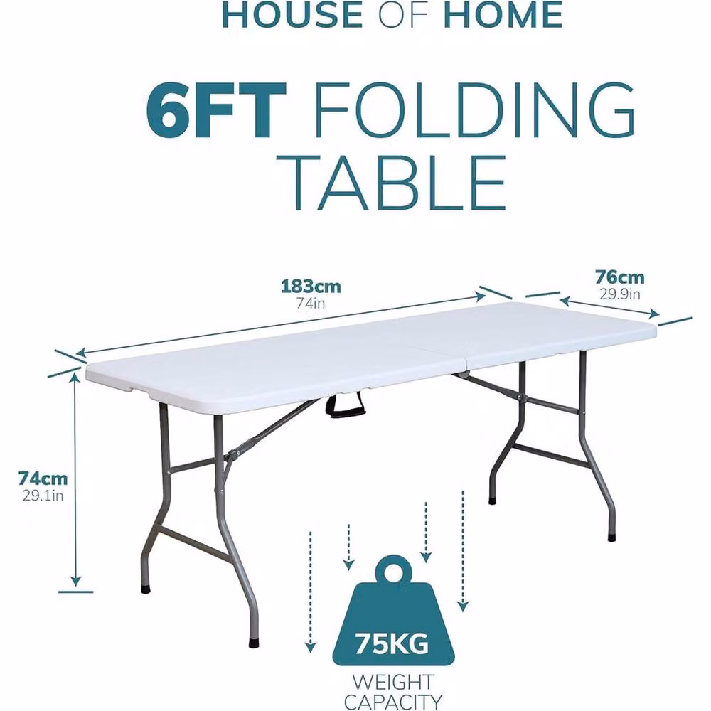 NESTLUNE 6ft Heavy Duty Folding Table in White – 2