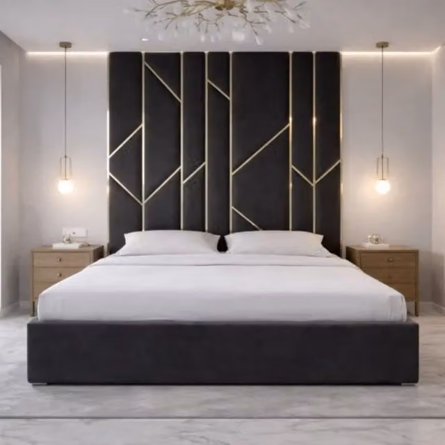 HOB Furniture Royal Mexico Double Bed Frame in Black Upholstered Velvet, W/D/H: 140 x 200 cm