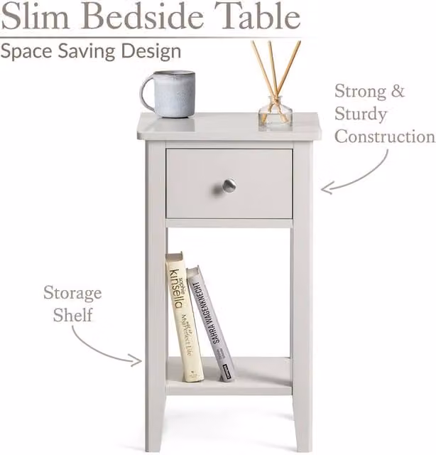 NESTLUNE Natural Slim Bedside Table and Modern Bedroom Nightstand, W/D/H: 100 x 15 x 15 cm – 1