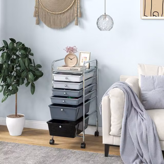 COSTWAY 6 Drawer Metal Storage Trolley in Black