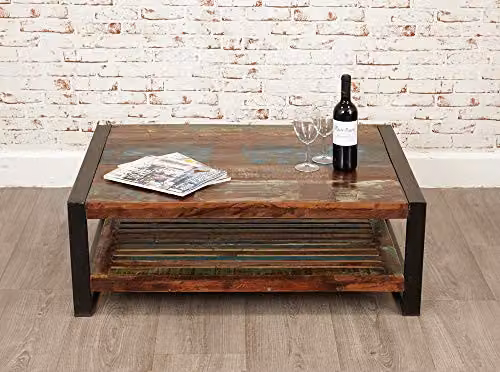 baumhaus Urban Chic Rectangular Coffee Table in Multicolour Wood and Metal, W/D/H: 112.5 x 75 x 35 cm – 2