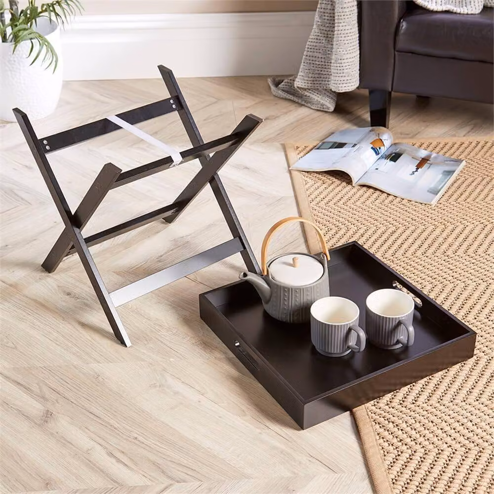 NESTLUNE Black Folding Butler Side Table with Rectangular Wood Top – 2