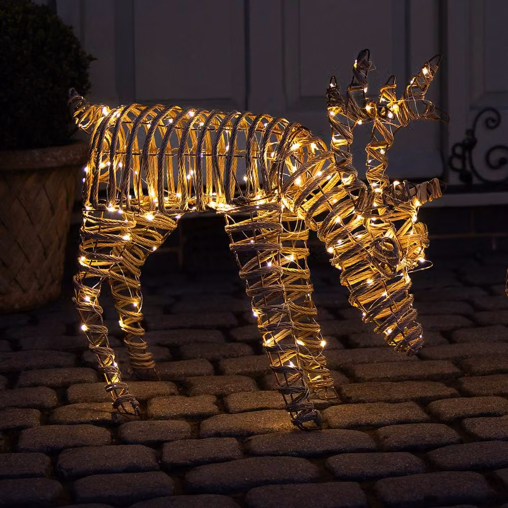 Charles Bentley Small Rattan Light Up Reindeer Decoration in Brown with Micro LED Lights and Timer Feature, Height: 60 cm – 2