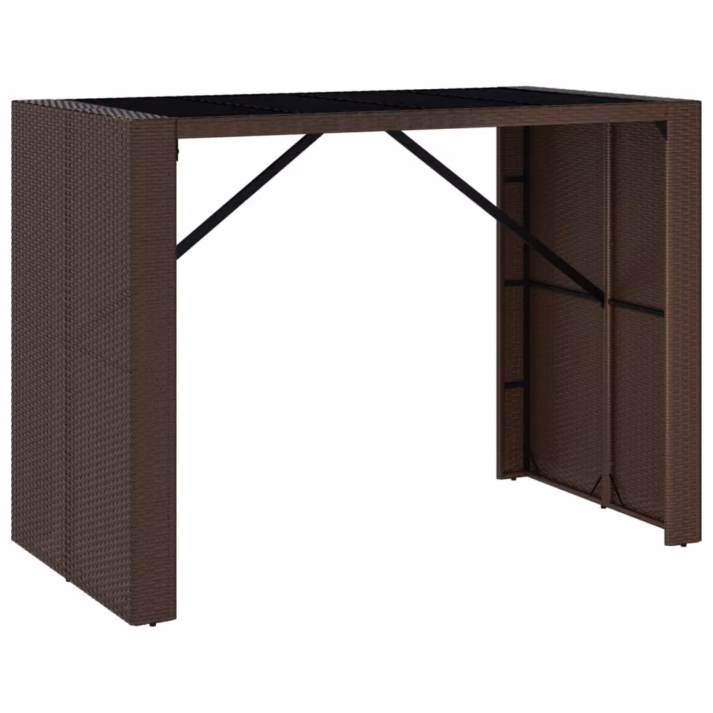 Berkfield Home Bar Table with Glass Top in Brown Poly Rattan, W/D/H: 145 x 80 x 110 cm – 2