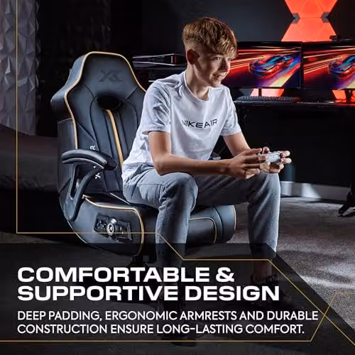 X-Rocker Torque Gaming Chair in Black and Gold with Synthetic Leather and Headrest – 6