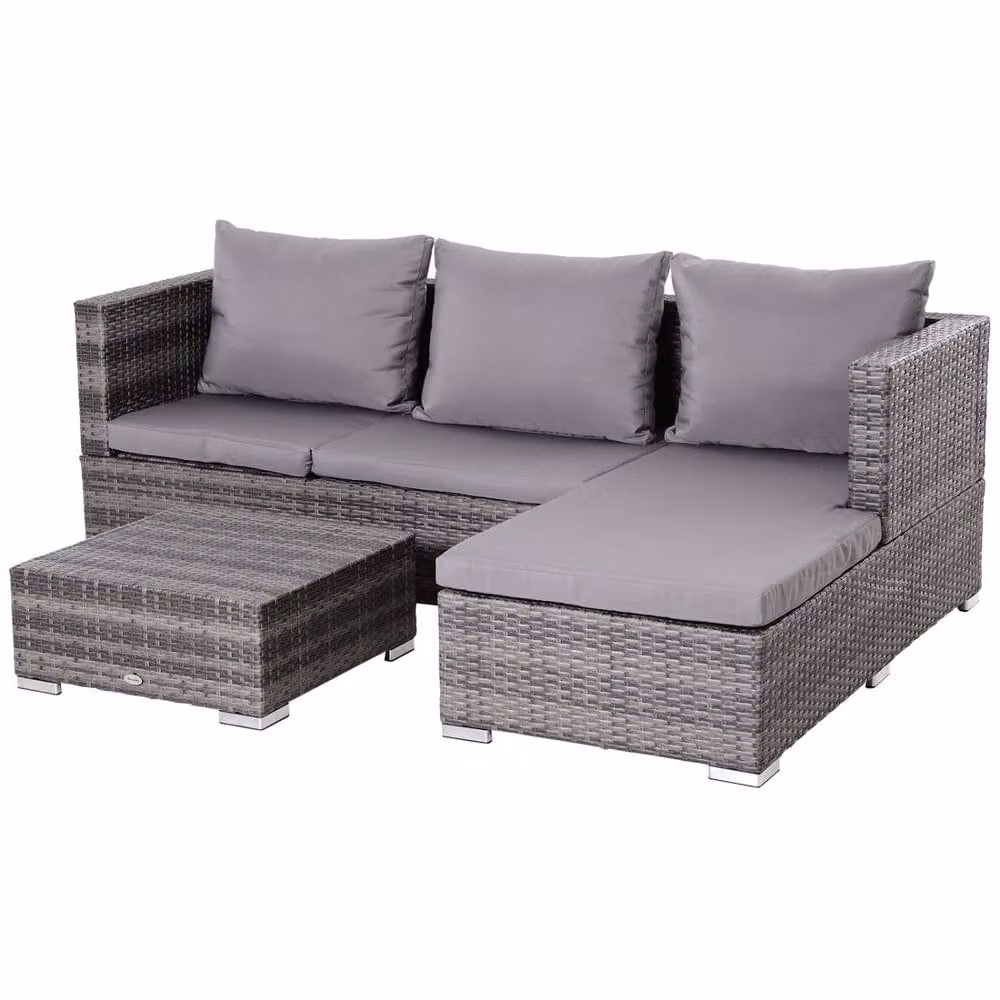 Wyld Haus Sevafa L Shaped Outdoor Corner Sofa Set in Mixed Grey PE Rattan with Cushions – 2