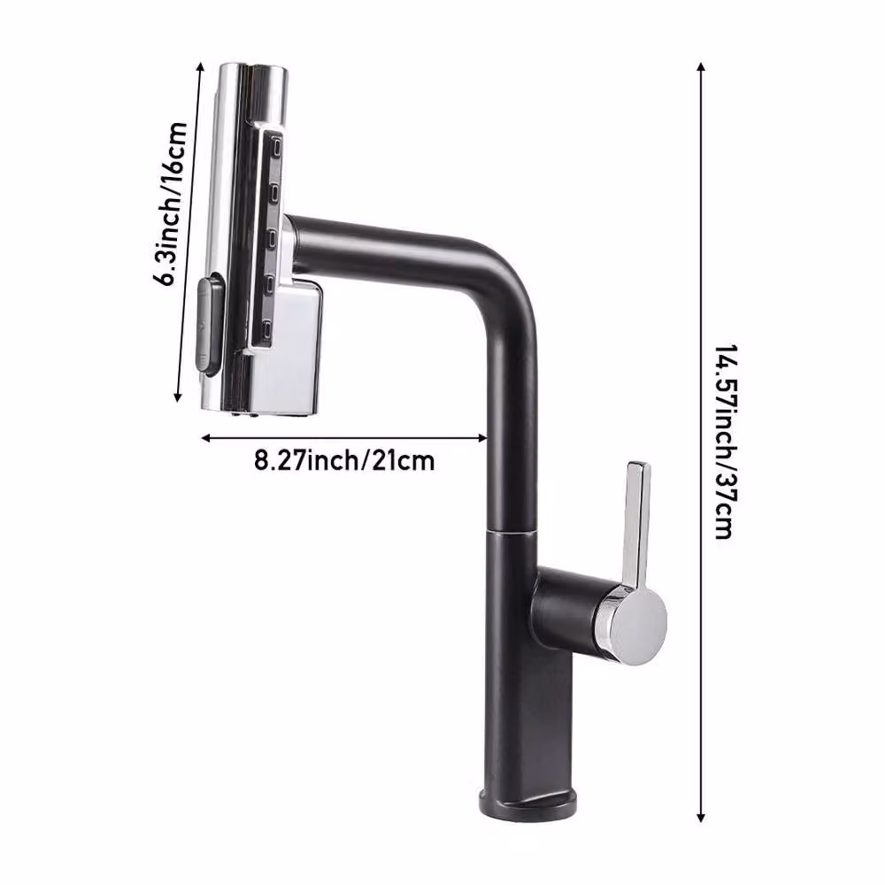 KORVIXA Matt Black Kitchen Sink Mixer Tap with Pull Out Swivel Spout and Spray Function – 2