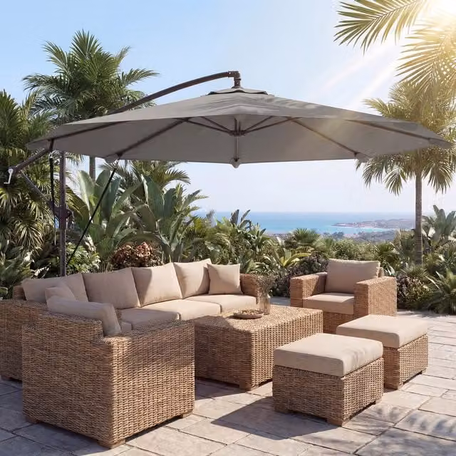 Outsunny 3 m Cantilever Parasol with Cover and Wind Ropes, Light Grey