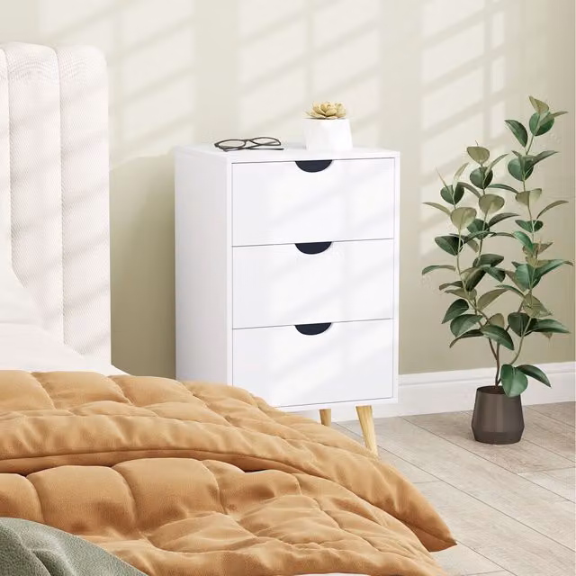 HOMCOM 3 Drawer Chest of Drawers and Bedroom Storage Unit in Beige and White