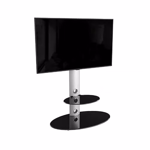 AVF Lugano Freestanding Oval TV Floor Stand with Universal Mount in Silver and Black Glass – 3