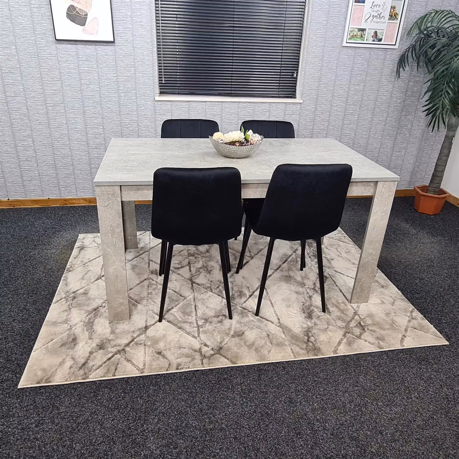 KOSY KOALA Modern Dining Table Set with 4 Black Velvet Chairs, Stone Grey Effect Wood Table and Brown Accents, W/D/H: 117 x 77 x 75 cm – 3