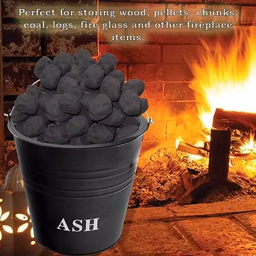 Almineez 5 Piece Fireside Companion Tool Set with 12L Ash Bucket and Stand in Black – 3